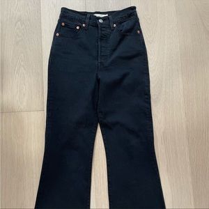 Levi's Black High Waist Ribcage Kick Flair Crop Jeans